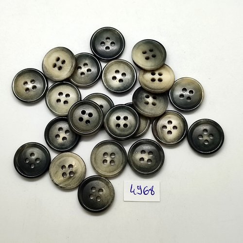 22 boutons en résine gris et noir dessous - 18mm - tr4968