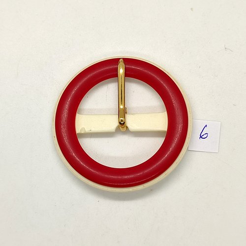 1 boucle de ceinture en résine rouge / rose foncé et écru - 50mm