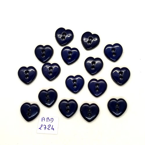 16 boutons fantaisie en résine bleu foncé (coeur) - 14mm - abd2724