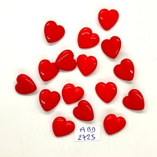 16 boutons fantaisie en résine rouge (coeur) - 15mm - abd2725