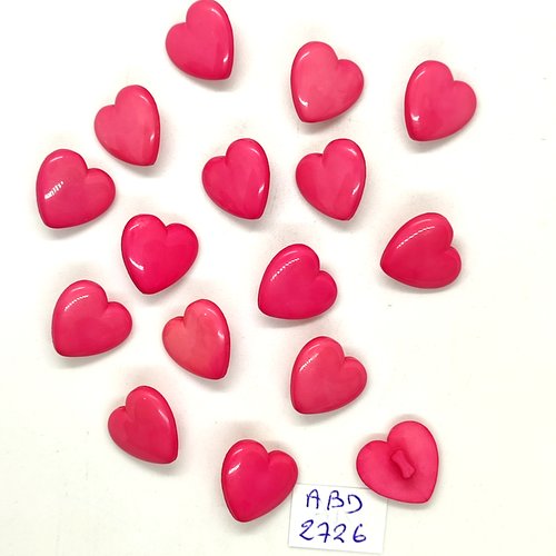 16 boutons fantaisie en résine rose (coeur) - 15mm - abd2726
