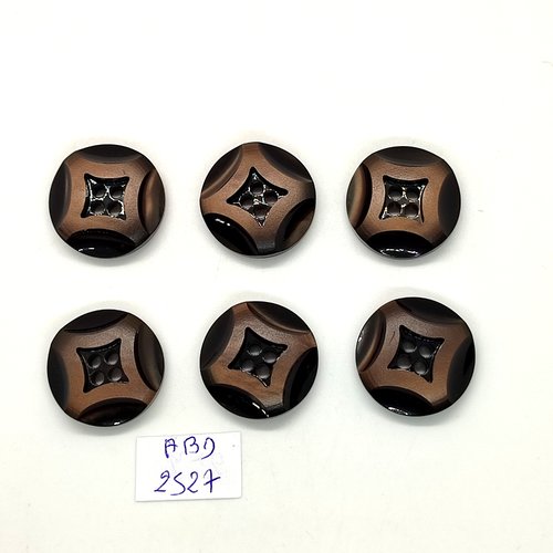 6 boutons en résine marron foncé - 22mm - abd2527
