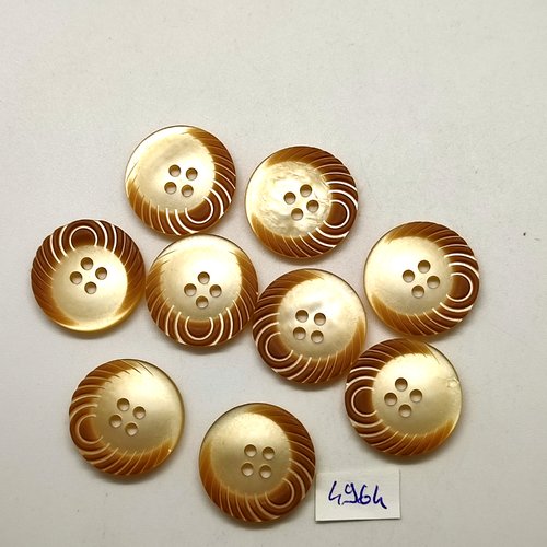 9 boutons en résine beige et marron - 23mm - tr4964