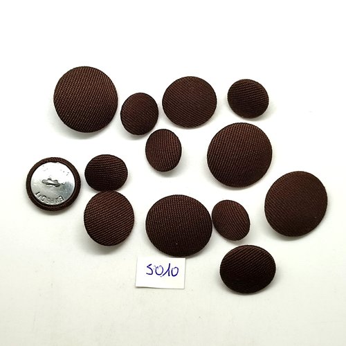 13 boutons en passementerie marron et métal argenté - 22mm - 18mm et 14mm - tr5010