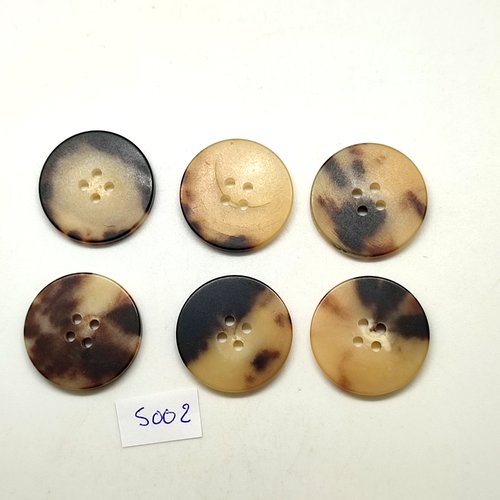 6 boutons en résine marron et beige - 27mm - tr5002