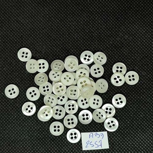 47 boutons en résine blanc - 9mm - abd2557
