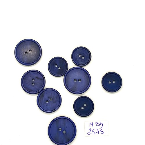 9 boutons en résine bleu foncé - 20mm - 17mm et 15mm - abd2575
