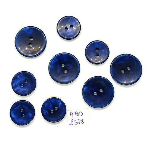 9 boutons en résine bleu foncé - 23mm et 18mm - abd2573