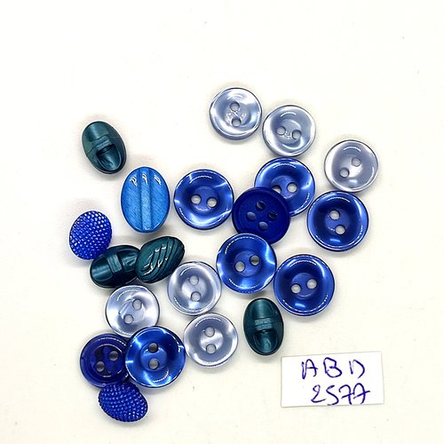 21 boutons en résine ton bleu - taille diverse - abd2577