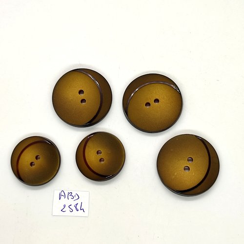 5 boutons en résine vert / ocre - 28mm et 23mm - abd2584