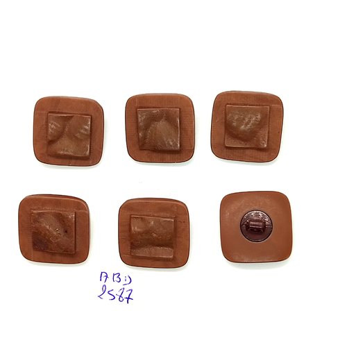 6 boutons en résine marron - 23x23mm - abd2587