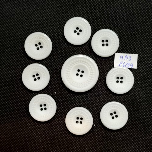 9 boutons en résine blanc - 28mm et 20mm - abd2699