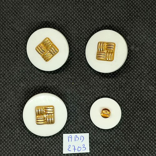 4 boutons en résine blanc et doré - 18mm et 25mm - abd2703