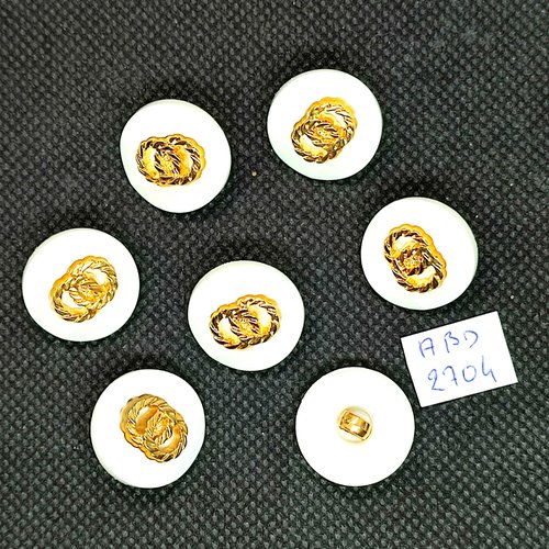 6 boutons en résine blanc et doré - 18mm - abd2704
