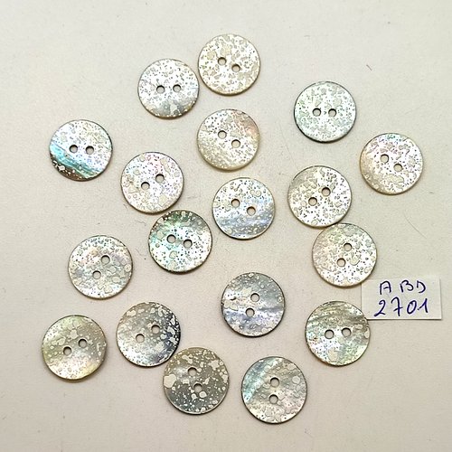 18 boutons en nacre gris moucheté - 15mm - abd2701