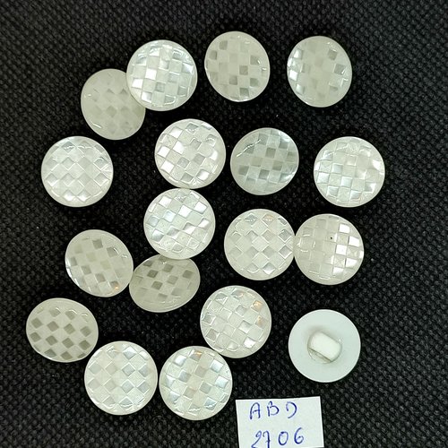 18 boutons en résine blanc - 15mm - abd2706