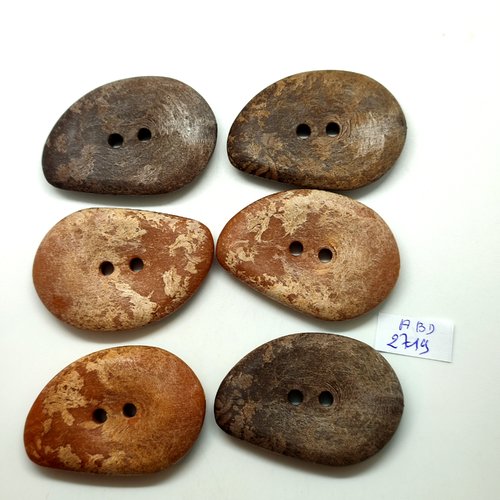 6 boutons en bois marron - 36x57mm - abd2719