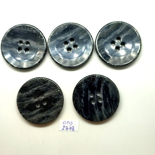 5 boutons en résine gris et noir pailleté - 44mm - abd2718
