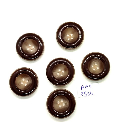 6 boutons en résine marron gris beige - 27mm - abd2594