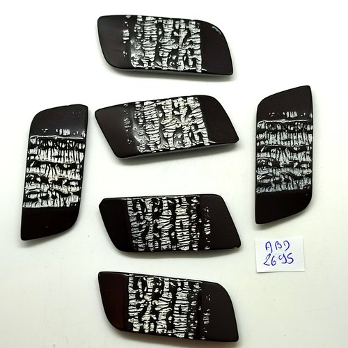 6 boutons en résine marron foncé et blanc - 20x49mm - abd2595