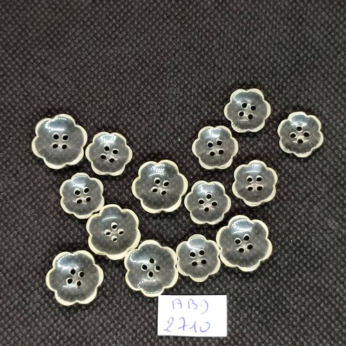 14 boutons en résine transparent - fleur - 14mm et 12mm - abd2710