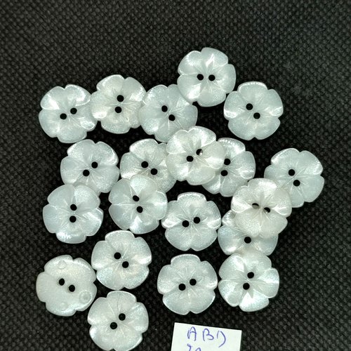 20 boutons en résine blanc - fleur - 15mm - abd2709