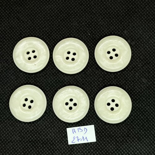 6 boutons en résine blanc - 23mm - abd2711
