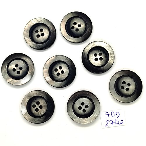 8 boutons en résine gris / noir - 22mm - abd2740