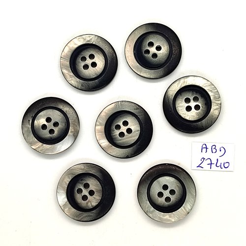7 boutons en résine gris / noir - 22mm - abd2740