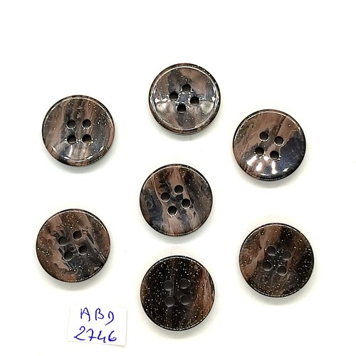 7 boutons en résine marron et noir - 20mm - abd2746