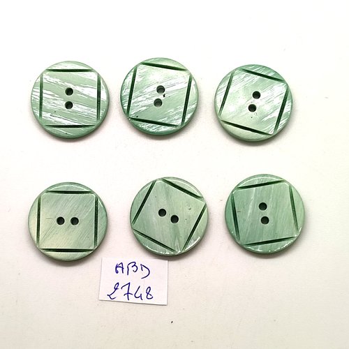 6 boutons en résine vert - 22mm - abd2748