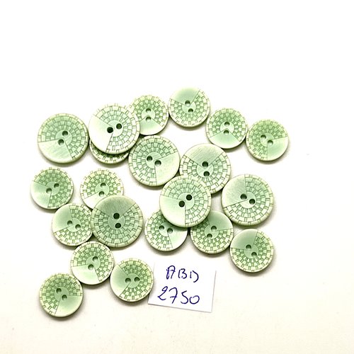 21 boutons en résine vert clair - 15mm et 13mm - abd2750