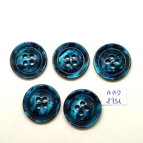 5 boutons en résine bleu - 27mm - abd2751
