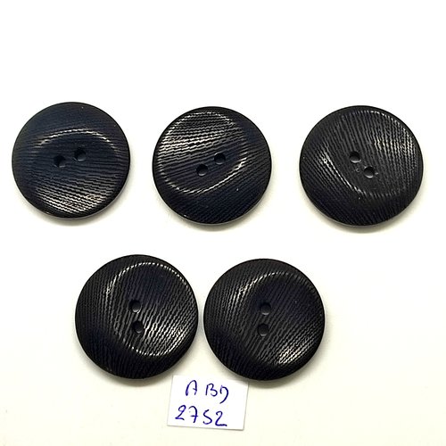 5 boutons en résine noir - 27mm - abd2752
