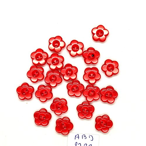 21 boutons fantaisie en résine rouge - fleur - 11mm - abd2722