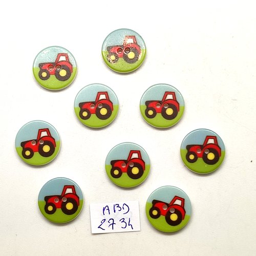 9 boutons fantaisie en résine multicolore - tracteur - 15mm - abd2734
