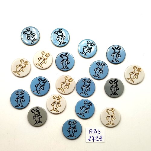 19 boutons fantaisie en résine multicolore - des souris - 15mm - abd2728