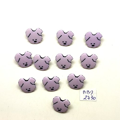 11 boutons fantaisie en résine lilas - ourson - 14x13mm - abd2730