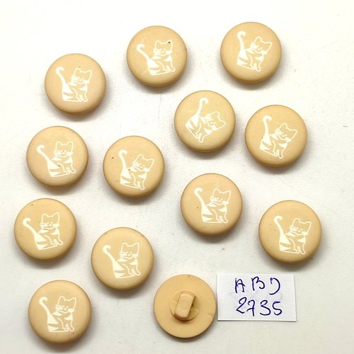13 boutons fantaisie en résine beige et blanc - des chats - 15mm - abd2735