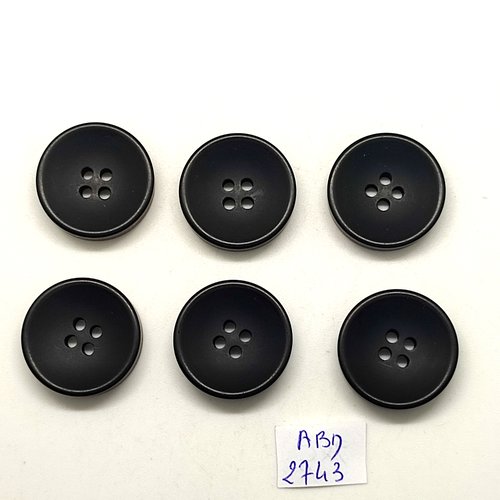 6 boutons en résine noir - 22mm - abd2742