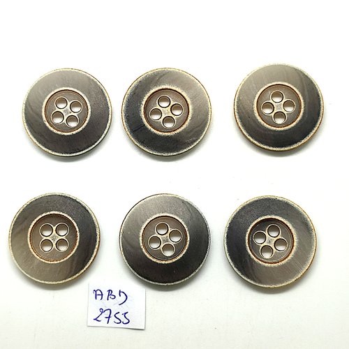 6 boutons en résine gris - 28mm - abd2755