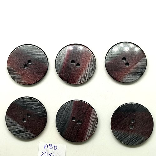 6 boutons en résine gris et marron - 28mm - abd2754