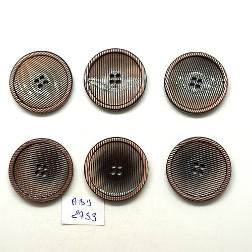6 boutons en résine marron - 22mm - abd2753