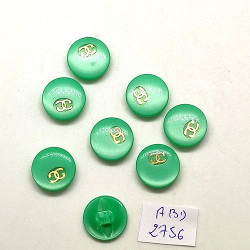 8 boutons en résine vert et doré - 15mm - abd2756