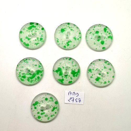 7 boutons en résine vert et transparent - 25mm - abd2757