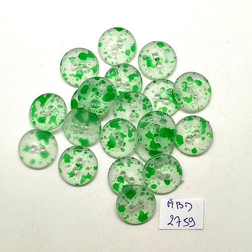 20 boutons en résine vert et transparent - 15mm - abd2759