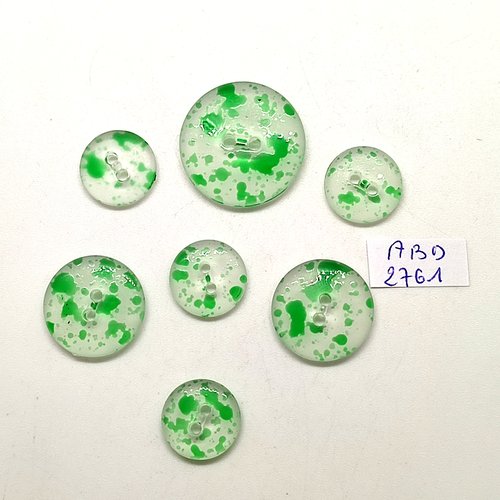 7 boutons en résine vert et transparent - 25mm - 20mm et 15mm - abd2761