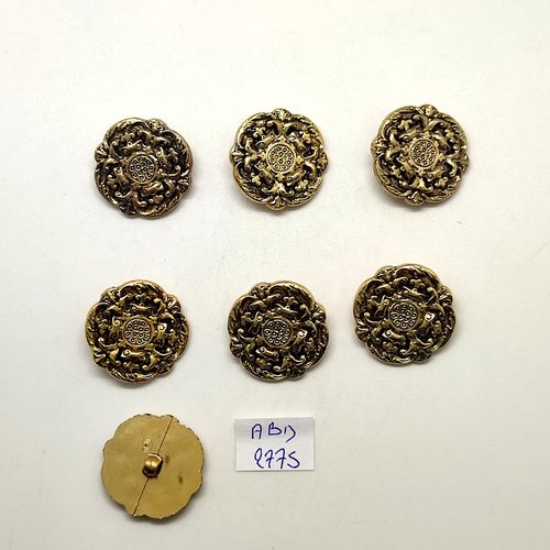 7 boutons en résine doré - 22mm - abd2775