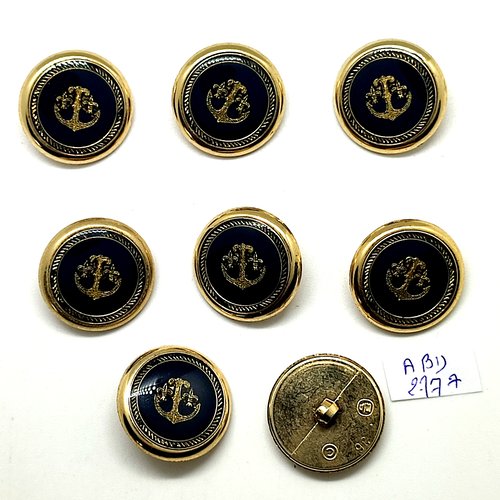 8 boutons en résine noir et doré - 23mm - abd2777