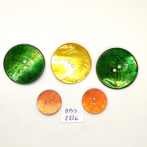 5 boutons en nacre multicolore - 34mm et 20mm - abd2826